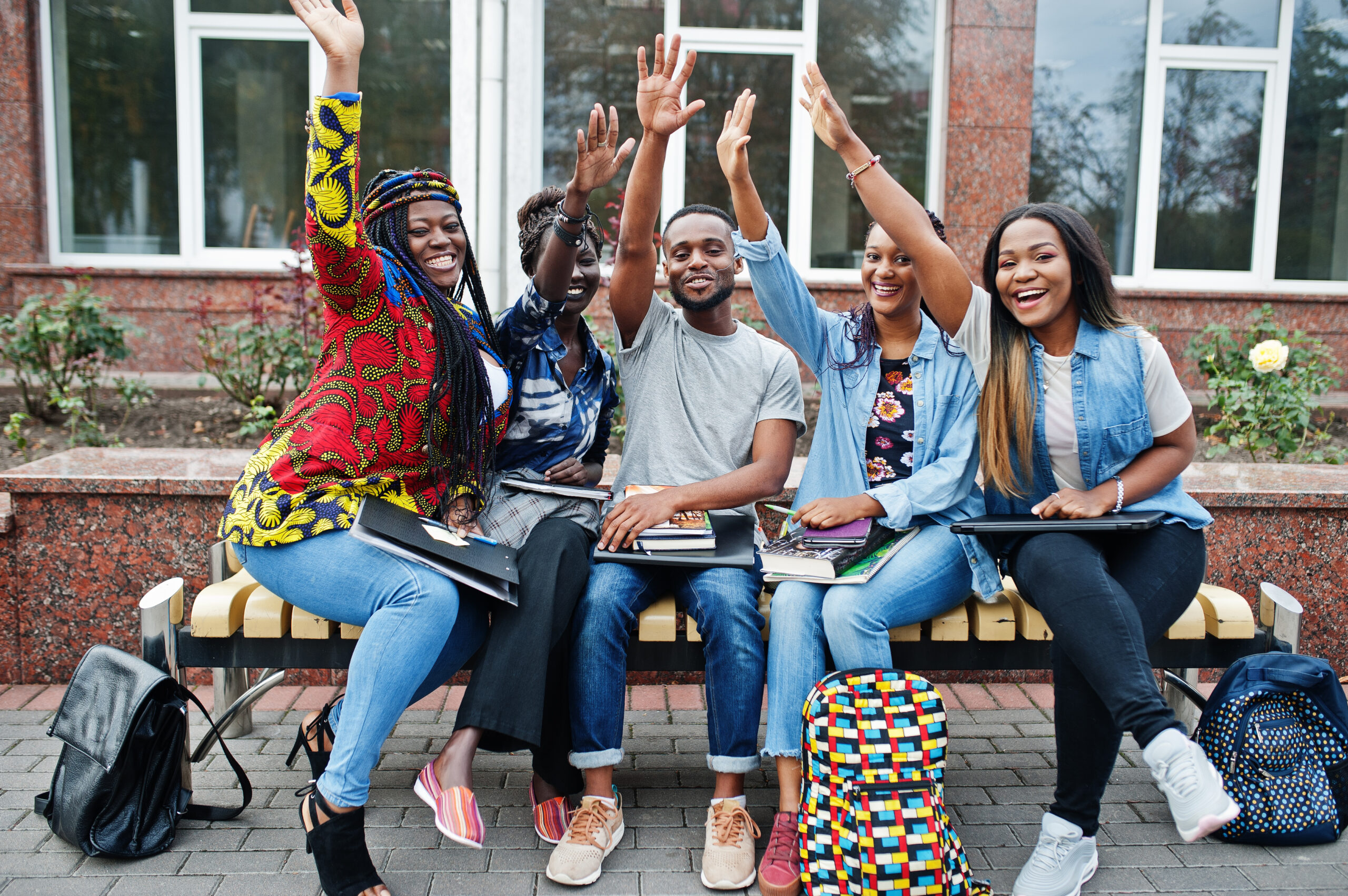Group of students studying together on campus